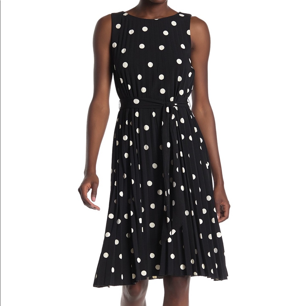 TAHARI B&W Sleeveless Polkadot Dress NWT